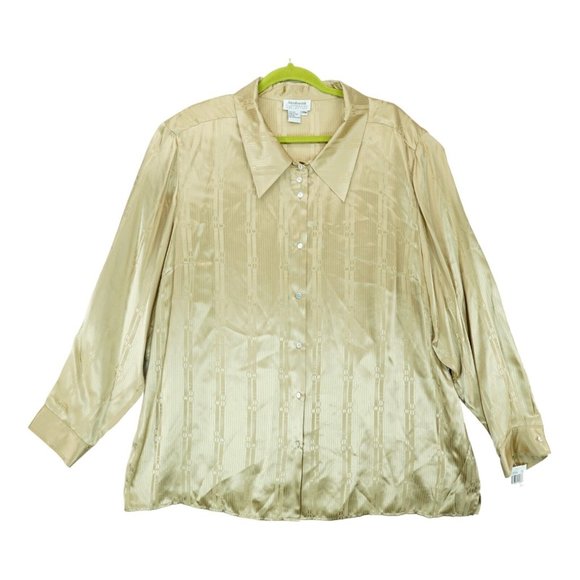 NWT Jacobson's Women's Size 24W Button Up Long Sleeve 100% Silk Shirt Gold VTG - Picture 1 of 9